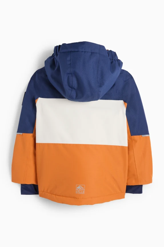 Ski jacket with hood - waterproof orange / blue