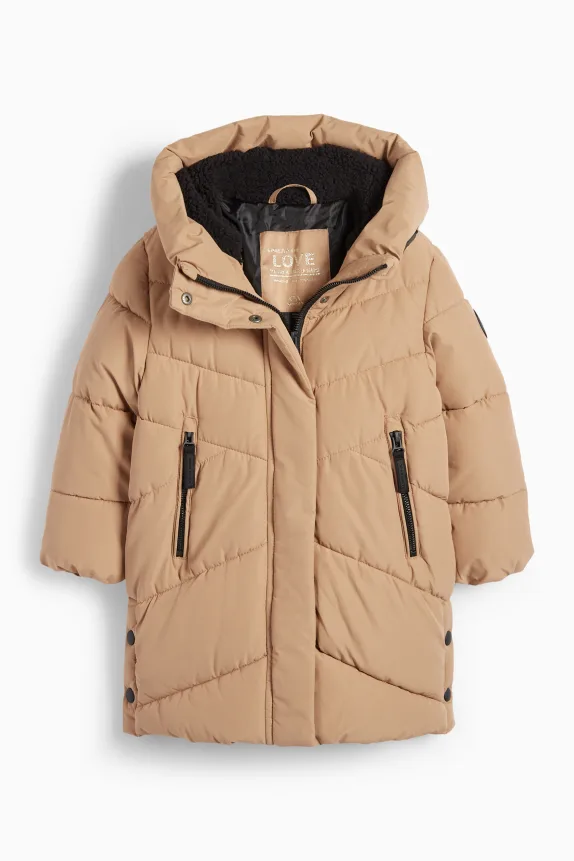 Quilted jacket with hood - water-repellent beige