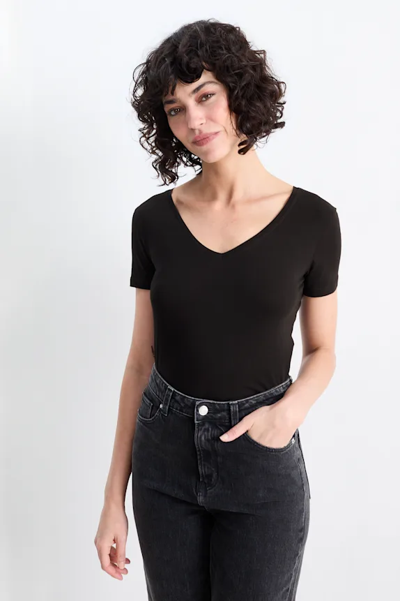 Multipack of 3 - V-neck T-shirt - slim fit black