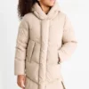 Down coat with hood light beige