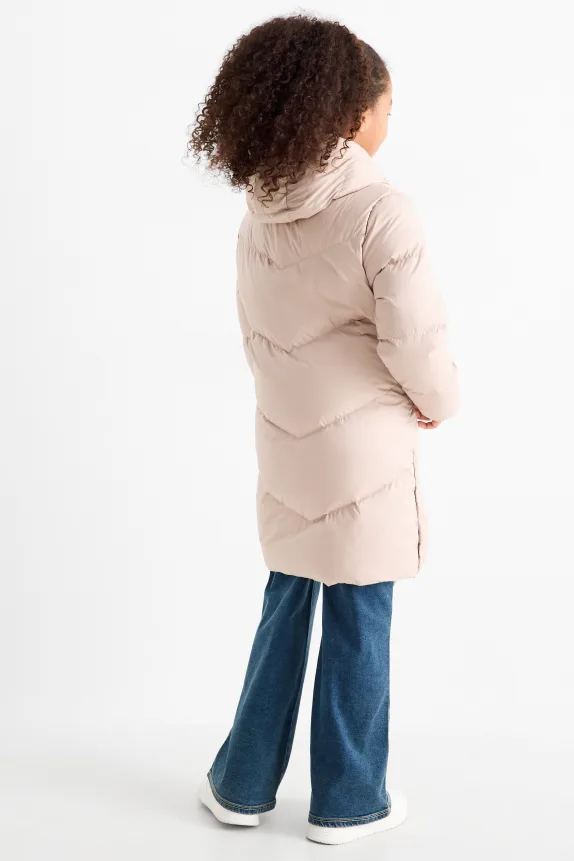 Down coat with hood light beige