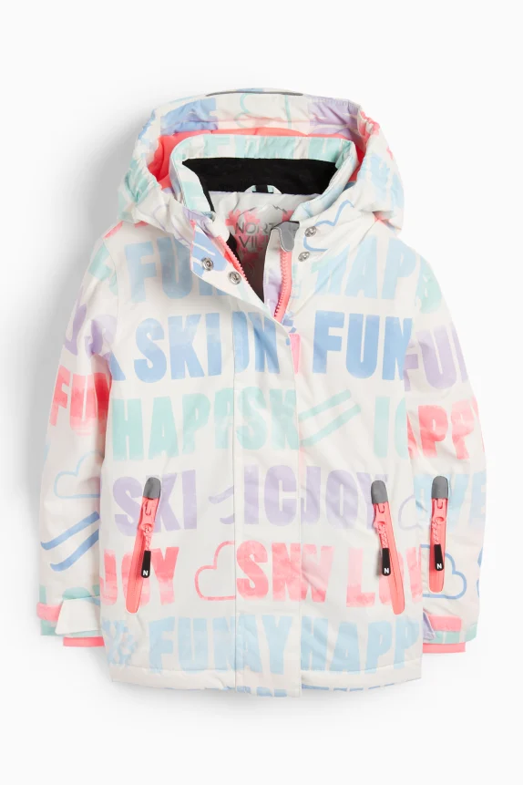 Ski jacket with hood - waterproof - patterned white