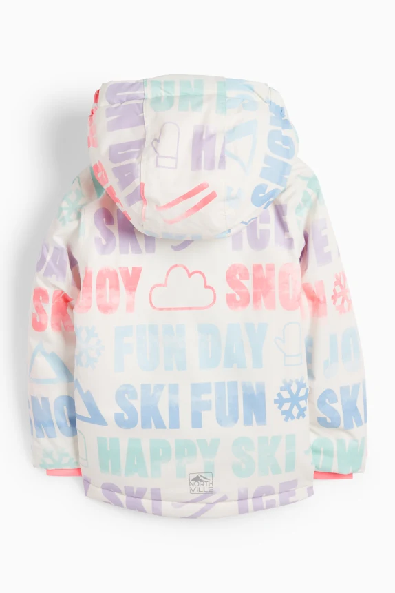 Ski jacket with hood - waterproof - patterned white