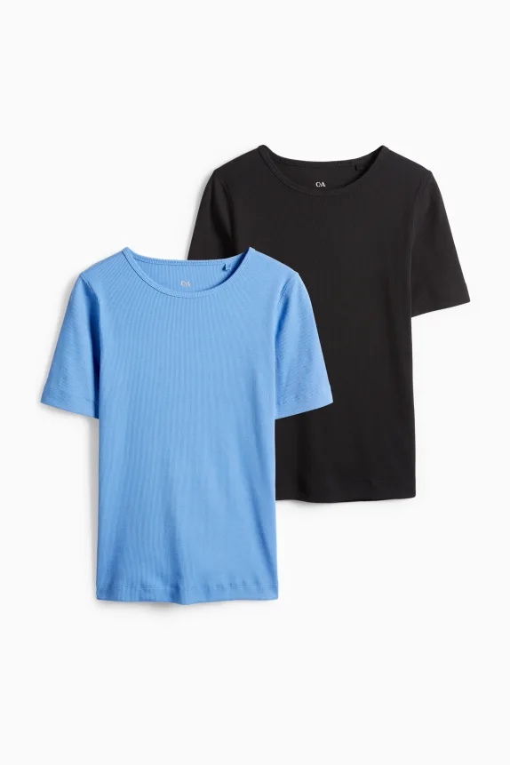 Multipack of 2 - T-shirt - slim fit - ribbed blue / black