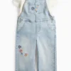 Floral - set - short sleeve T-shirt and denim dungarees - 2 piece denim-light blue