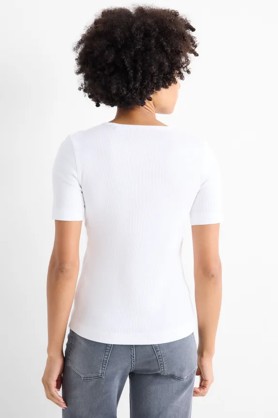 Multipack of 2 - T-shirt - slim fit - ribbed black / white