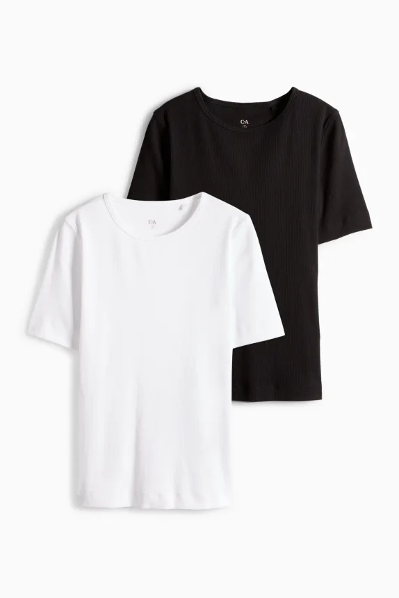 Multipack of 2 - T-shirt - slim fit - ribbed black / white