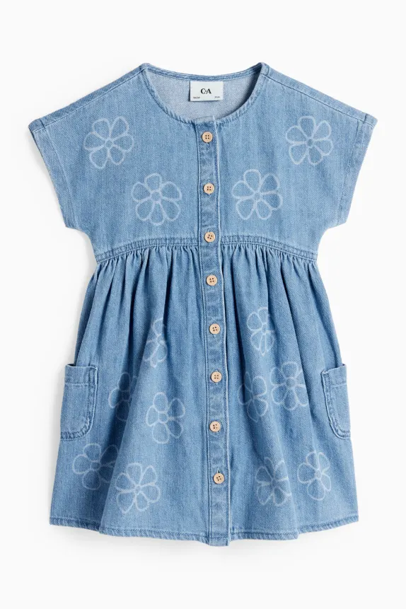 Floral - denim dress denim-light blue