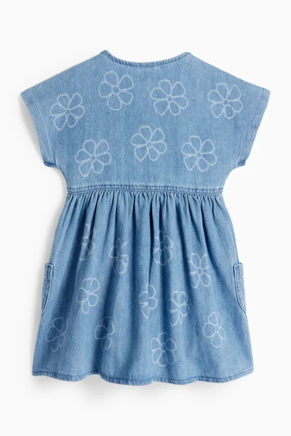 Floral - denim dress denim-light blue