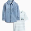 Tractor - set - short sleeve T-shirt and denim shirt - 2 piece blue denim