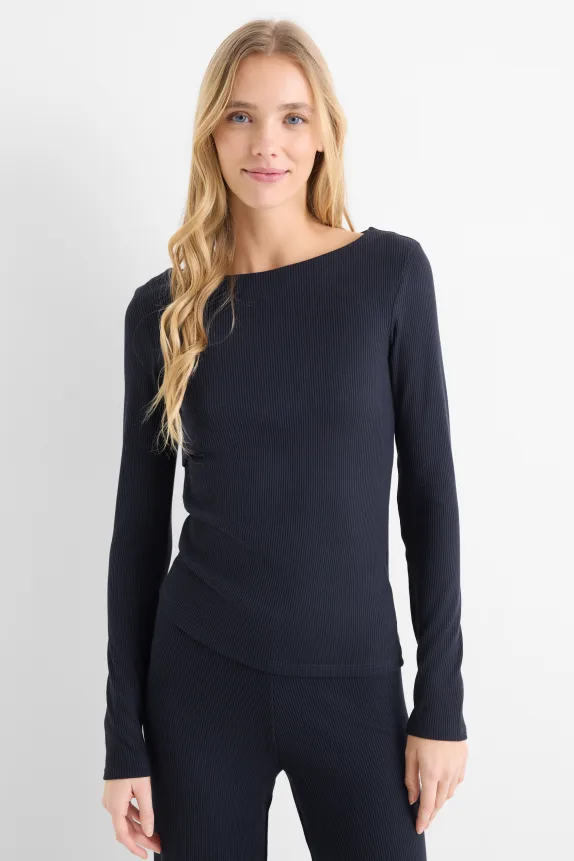 Long sleeve top - slim fit - ribbed dark blue