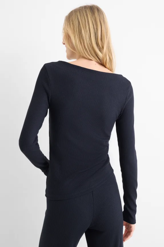 Long sleeve top - slim fit - ribbed dark blue