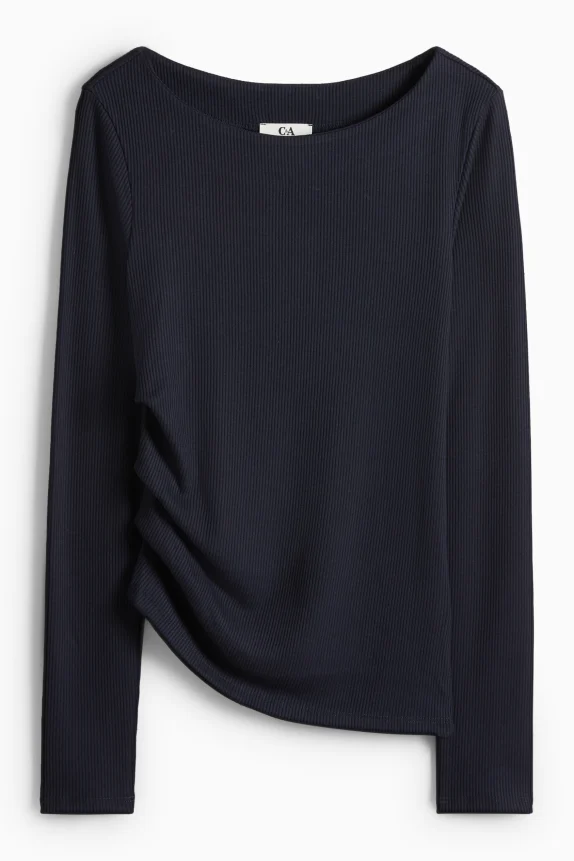 Long sleeve top - slim fit - ribbed dark blue