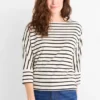 Long sleeve top - regular fit - striped black / beige