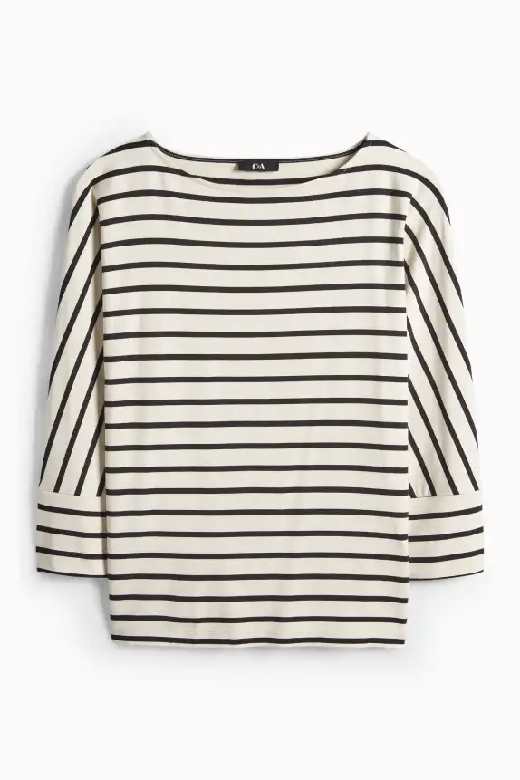 Long sleeve top - regular fit - striped black / beige