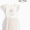 Unicorn - set - dress and mask - 2 piece - shiny cremewhite