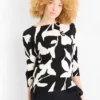 Long sleeve top - regular fit - floral black / white