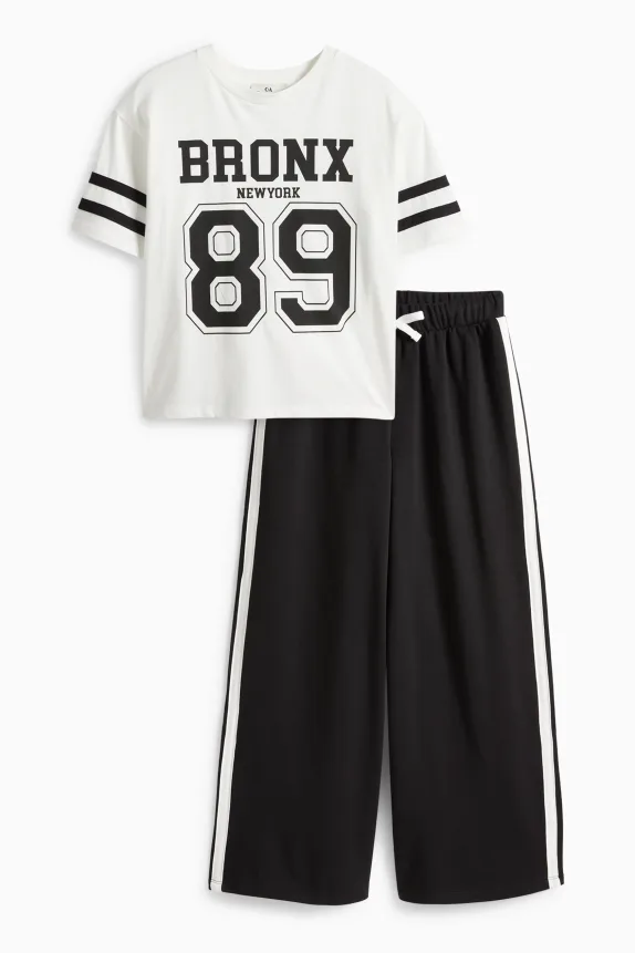 Bronx - set - short sleeve T-shirt and joggers - 2 piece black / white