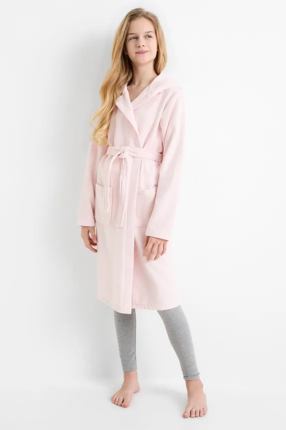 Terry cloth bathrobe with hood rose