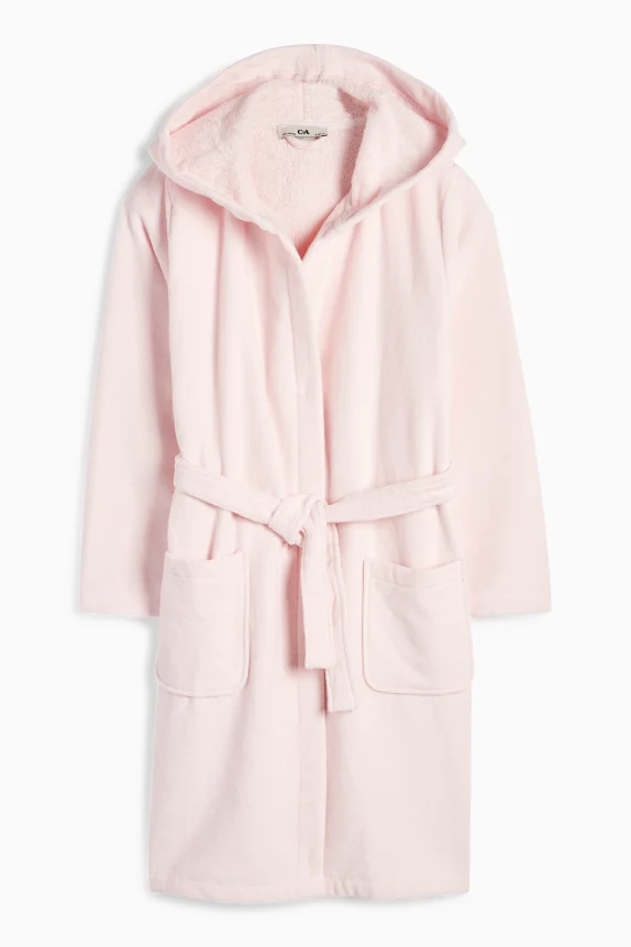 Terry cloth bathrobe with hood rose