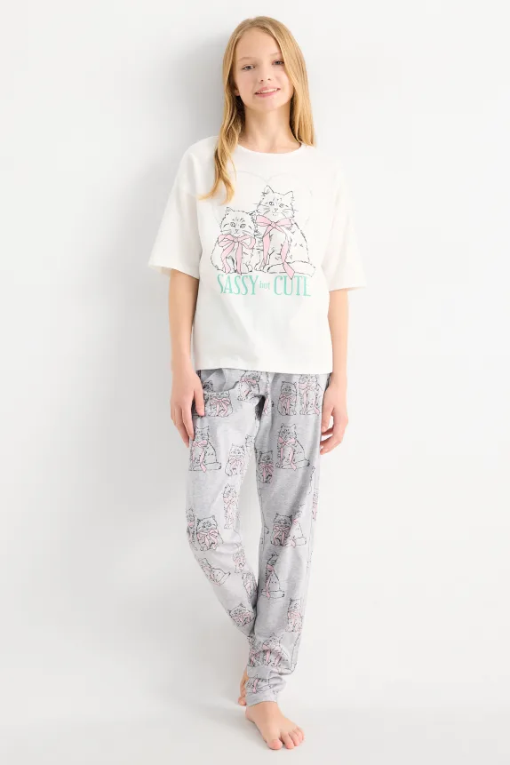 Multipack of 2 - cat - pyjamas - 4 piece light gray