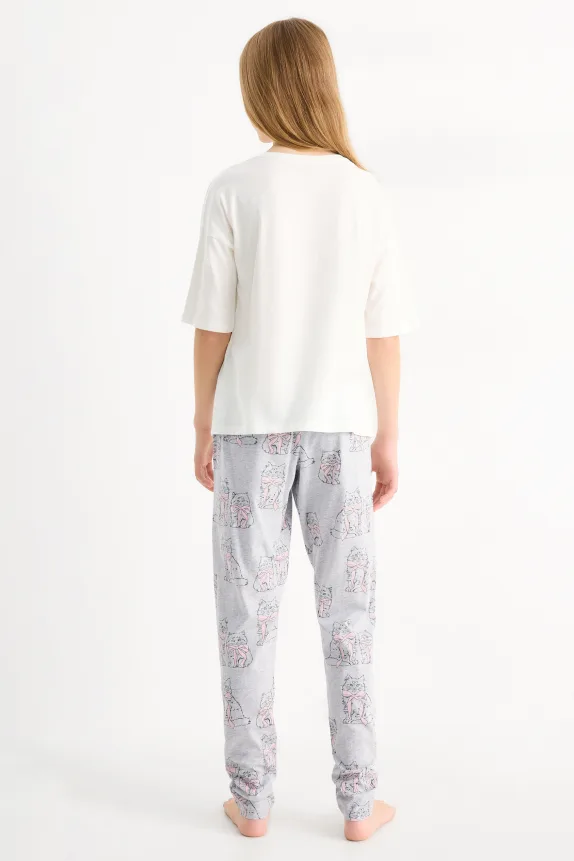 Multipack of 2 - cat - pyjamas - 4 piece light gray