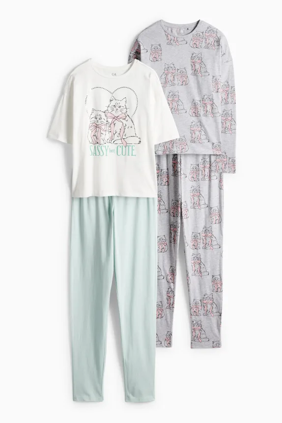 Multipack of 2 - cat - pyjamas - 4 piece light gray