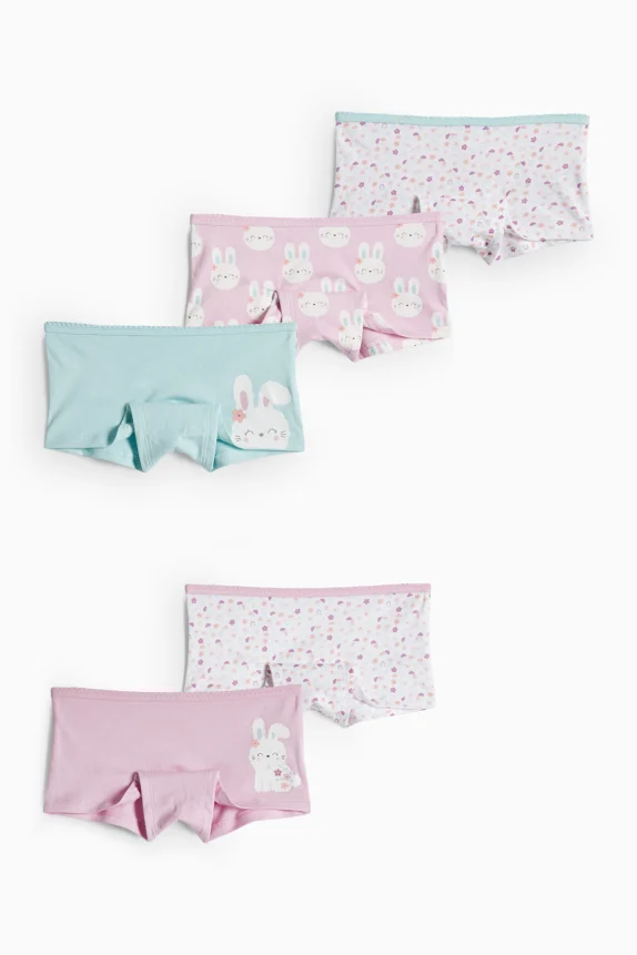Multipack of 5 - bunny rabbit and flowers - shorts rose