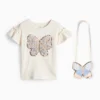 Butterfly - set - short sleeve T-shirt and bag - 2 piece cremewhite