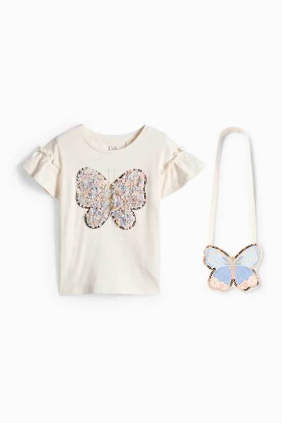 Butterfly - set - short sleeve T-shirt and bag - 2 piece cremewhite