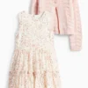 Set - dress and cardigan - 2 piece rose / beige