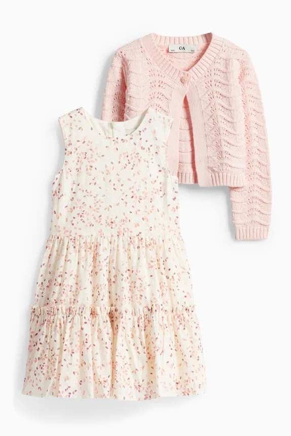Set - dress and cardigan - 2 piece rose / beige