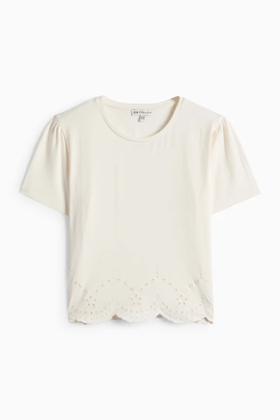 Short sleeve T-shirt - broderie anglaise cremewhite