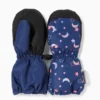Moon and star - ski mittens - waterproof dark blue