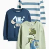 Multipack of 3 - dino and digger - sweatshirt light green