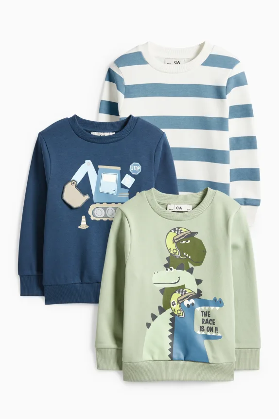 Multipack of 3 - dino and digger - sweatshirt light green