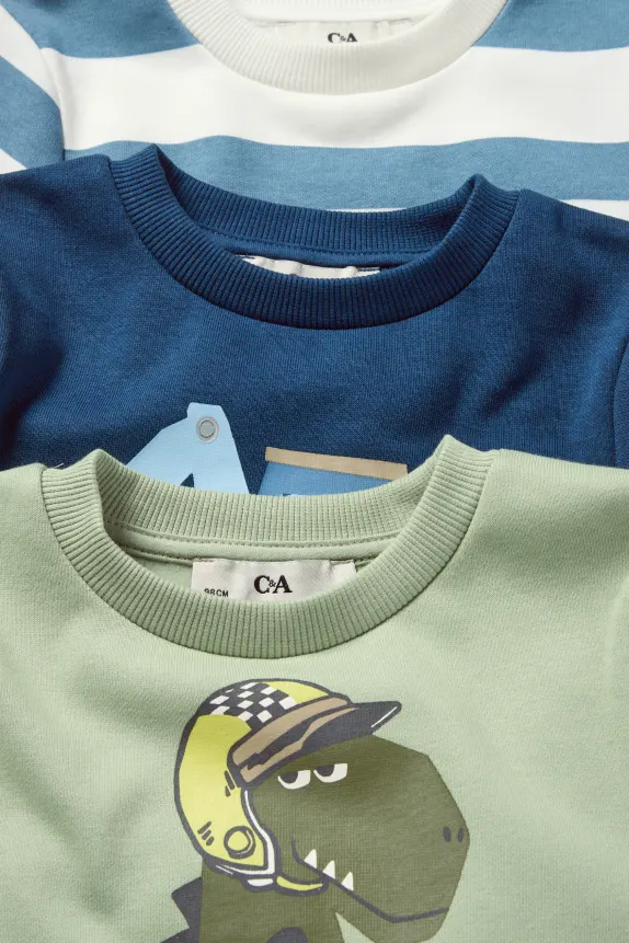 Multipack of 3 - dino and digger - sweatshirt light green