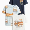 Multipack of 3 - lion, tiger and fire engine - short sleeve T-shirt blue / white