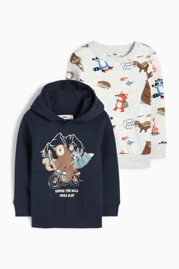 Multipack of 2 - woodland animals - hoodie and sweatshirt blue / gray