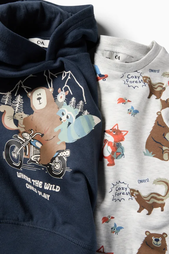 Multipack of 2 - woodland animals - hoodie and sweatshirt blue / gray