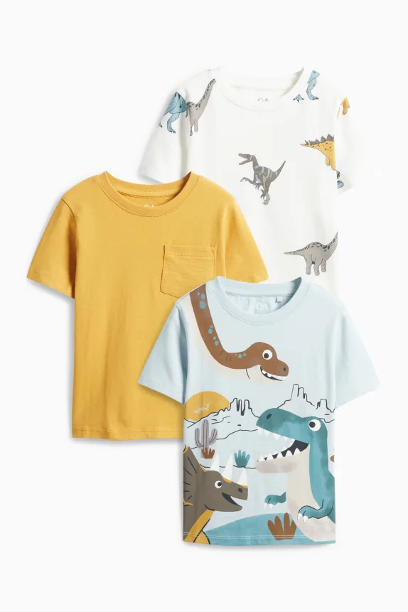 Multipack of 3 - dino - short sleeve T-shirt white / light blue