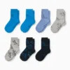 Multipack of 7 - dino - socks with motif blue