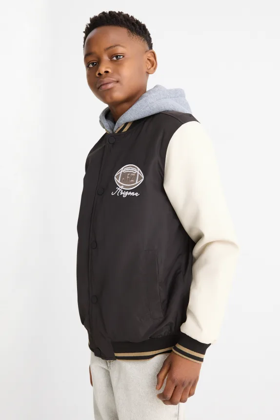 Football - varsity jacket with hood black