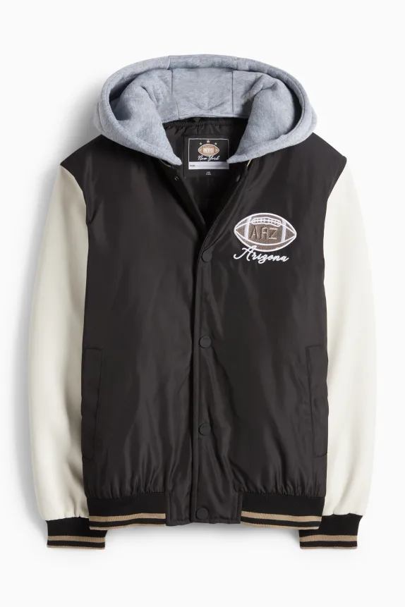 Football - varsity jacket with hood black