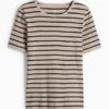 T-shirt - slim fit - ribbed - striped black / beige