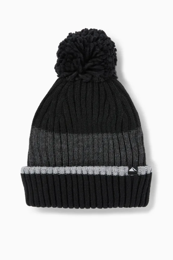 Pom-pom ski hat - ribbed black