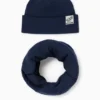 Dinosaur - set - hat and snood - ribbed - 2 piece dark blue