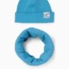 Dinosaur - set - hat and snood - ribbed - 2 piece blue