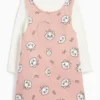 Aristocats -  set - long sleeve top and denim dress - 2 piece white