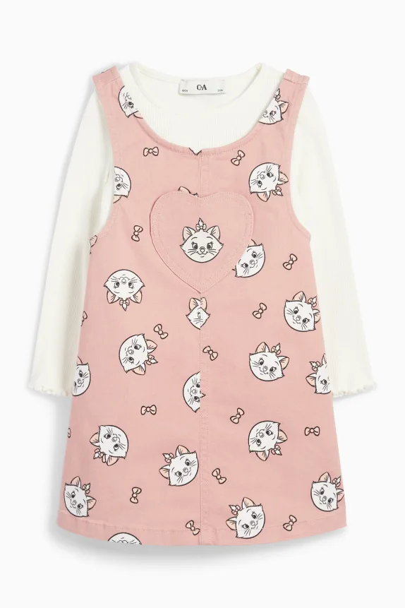 Aristocats - set - long sleeve top and denim dress - 2 piece white
